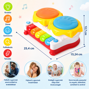 Zenélő játék szintetizátor gyerekeknek – fényhatásos színes orgona dob funkcióval (BBMJ) - Image 3