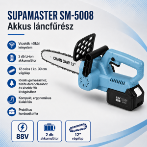 Supamaster SM-5008 akkus láncfűrész 88V – vezeték nélküli elektromos mini láncfűrész faágvágáshoz (BBJH) - Image 3