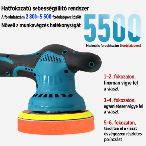 THOLux M-9121 akkus polírozó 20V – vezeték nélküli autó polírozó és waxoló gép (THM) (BBJH) - Image 5