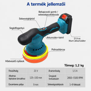 THOLux M-9121 akkus polírozó 20V – vezeték nélküli autó polírozó és waxoló gép (THM) (BBJH) - Image 7