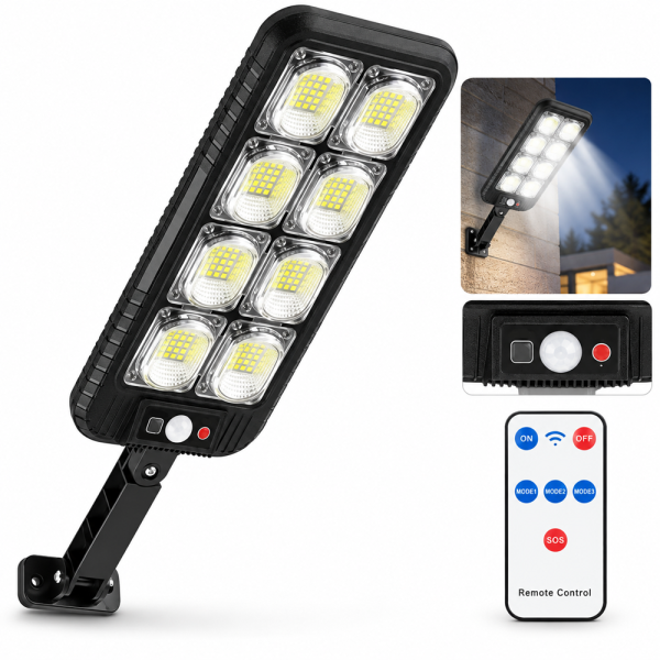 Napelemes kültéri lámpa 200 LED-del–IP65 távirányítós JX200COB (BBD)1